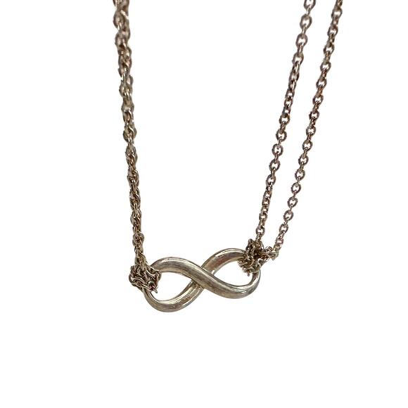 Tiffany & Co Infinity Double Chain Pendant and Necklace in Sterling 16" Chain - Picture 6 of 15